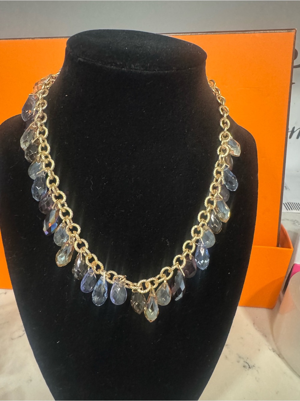 Loren Hope Gold Chain Necklace with Iridescent Blue-Purple Teardrops